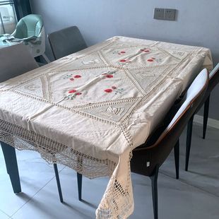 瑕疵处理老货复古棒针绣花餐桌布茶盘盖巾阳台桌布床头柜空调盖布