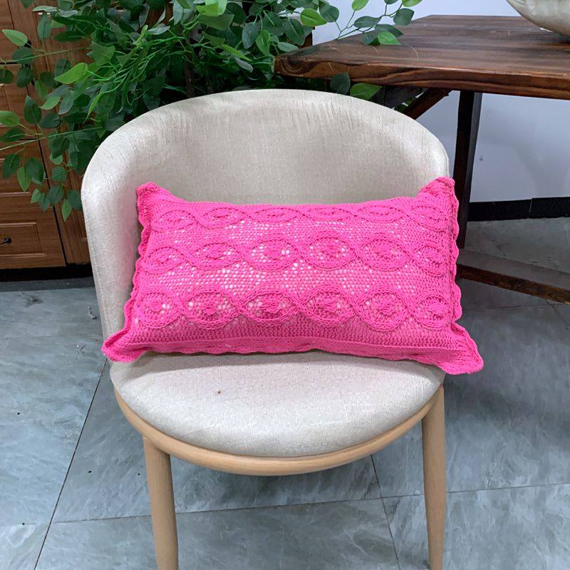 特价出口原单棉麻布手工棒针丝带绣花抱枕腰枕靠垫坐垫套无芯