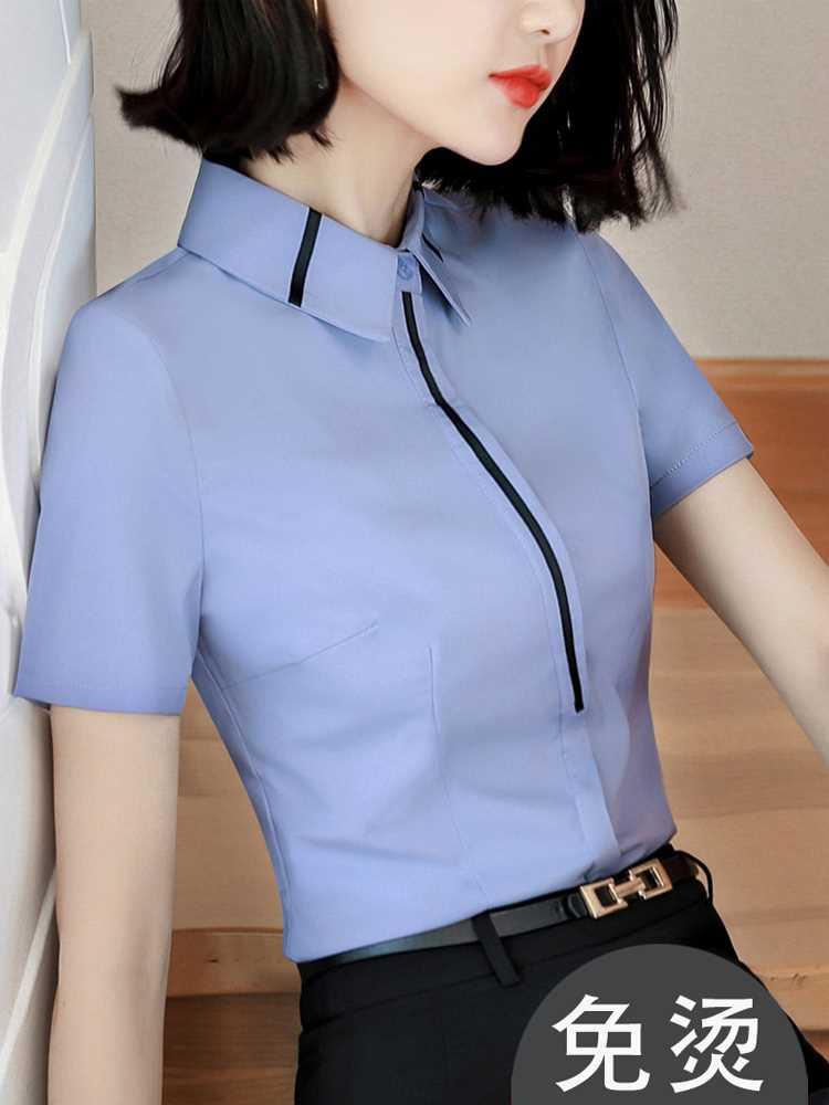 职业衬衫女长短袖正装套装夏季薄款工装衬衣酒店前台接待员工作服