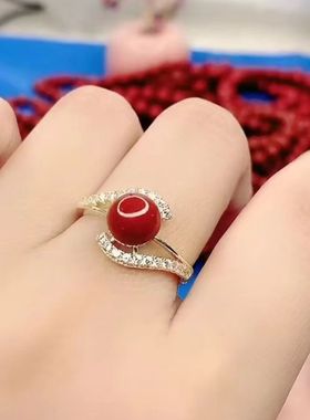 天然朱砂扭转乾坤蛋面戒指女款925银镶指环安神助眠祛毒之效