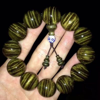 千年老料阴沉木闪电纹龙胆纹满水波四川金丝楠木手链手串佛珠108