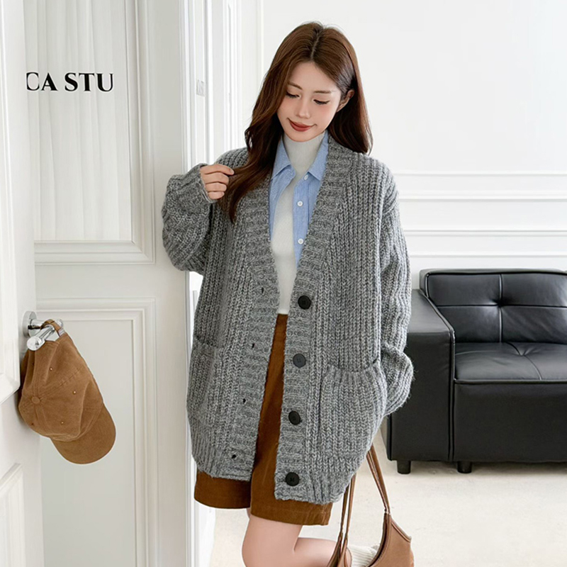 韩系慵懒风宽松加厚针织开衫女