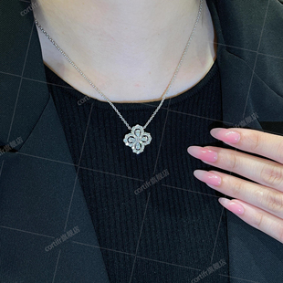 cortifr高级名媛HW四叶草项链满钻18k金锁骨链女轻奢女神节礼物