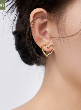 NININA爱心耳环金属耳钉2024新潮款心形冷淡风简约百搭