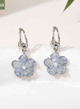 NININA蓝色花瓣晶石耳钉女新款小众独特气质耳环夏季高级感耳饰品