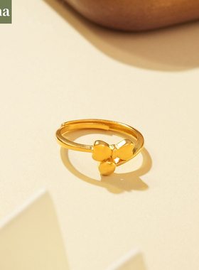 NININA在逃公主戒指女款沙金蝴蝶结对戒情人节礼物送女友金店同款