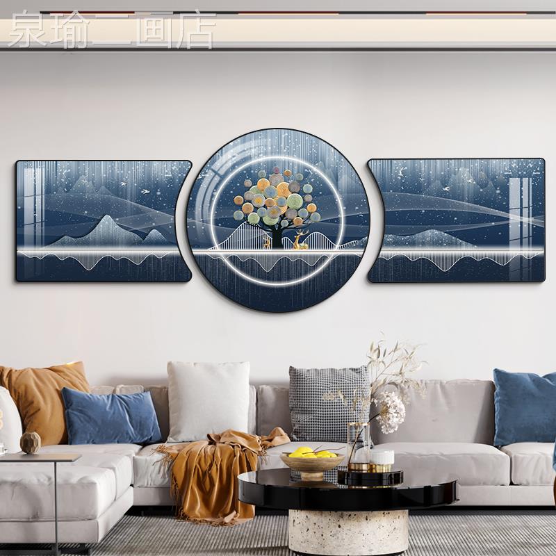 网红现代简约发客空厅装饰画画沙背景墙壁画画星鹿影轻三联奢画画