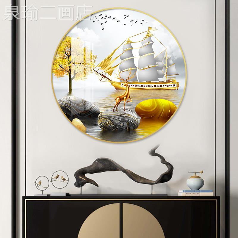 网红客装饰瓷画沙发背景厅挂墙圆形晶画镶钻走尽头过道现代简廊约