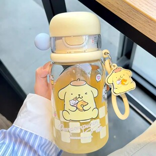 少女风布丁狗吸管杯学生tritan材质带盖高颜值水杯660ml可爱卡通
