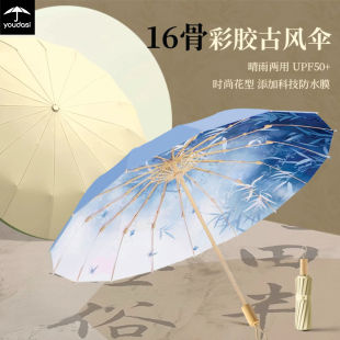 复古中式16骨彩胶超隔热遮阳伞防紫外线防晒伞晴雨伞抗风手动大号