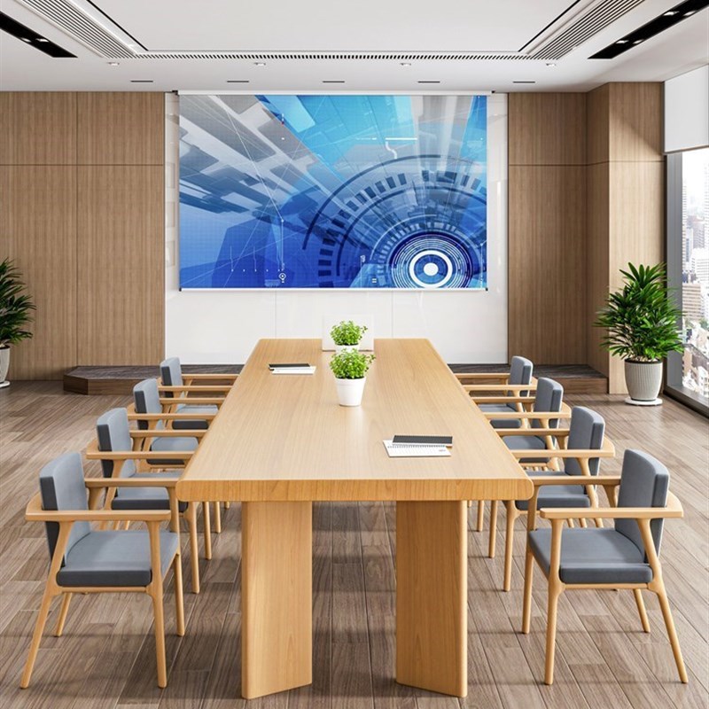 极速实木会议桌长条桌简约现代大板D桌工作台会议室小桌子洽谈桌