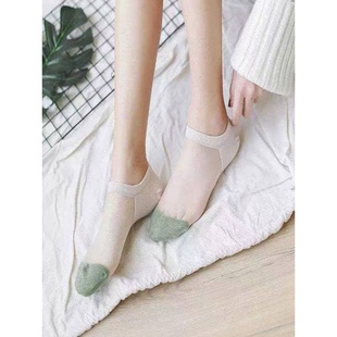 袜子丝袜 隐形透明潮薄款 玻 袜水晶丝袜 极速蕾丝花边纯棉k女夏季