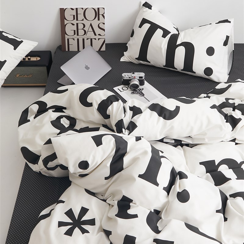 极速简约北欧风全棉四m件套条纹简单床上用品1.5/1.8m床笠个性被