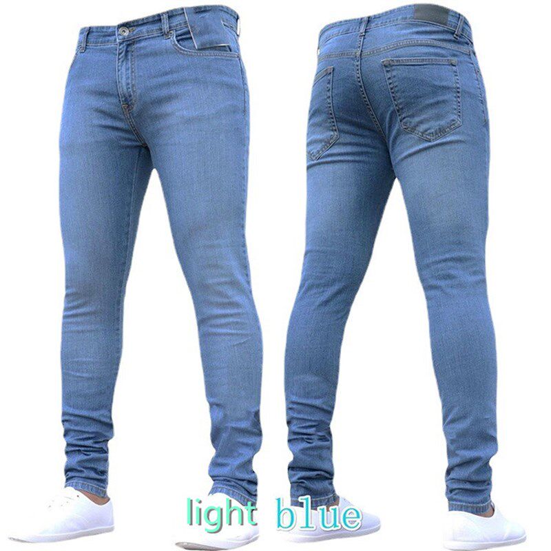 极速Elasticf Waist Skinny Jeans Men Black Casual Streetwear