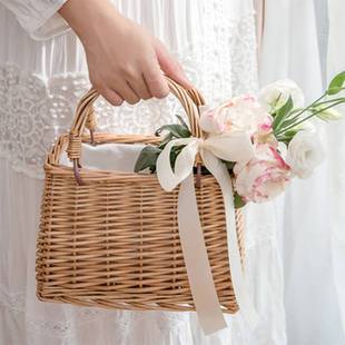 Woven Rattan Flower OHand Home 极速Handmade Basket Natural
