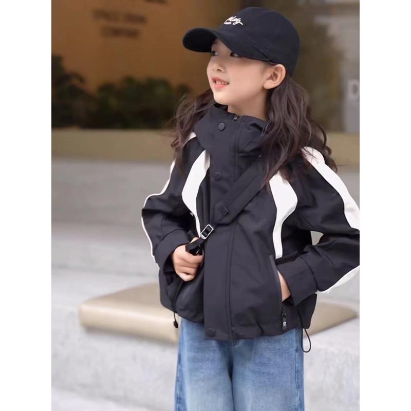 极速男女童外套春秋款儿童韩版y户外连帽冲锋衣中大童时髦休闲风