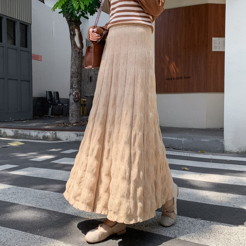 极速秋冬针织裙女半l身裙2025新款遮跨褶皱加厚大摆毛线裙子百褶a