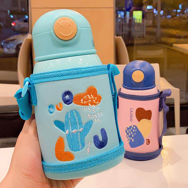 极速小清新双盖吸管保温杯两用可携式水壶L可爱男女宝宝幼儿园水