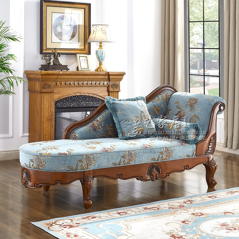 极速美式贵妃躺椅卧室美人u榻客厅布艺单人沙发太妃椅实木欧式贵