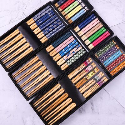 新品5Pairs Japanese Style Bamboo Chopsticks ReusabYle Food