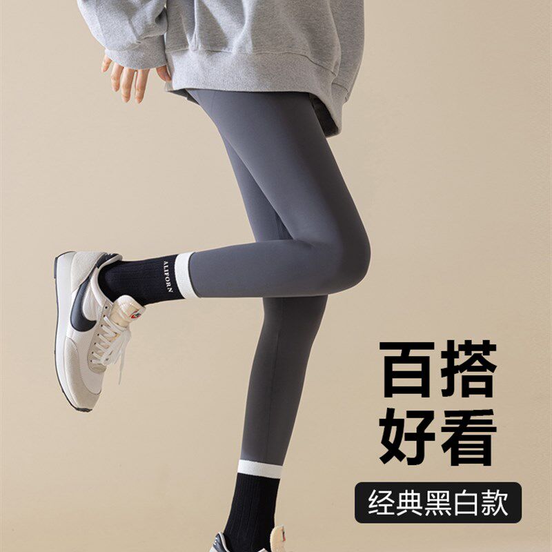 新品配鲨鱼裤的袜子女中筒纯棉黑色外G穿潮网红款运动春秋款长筒