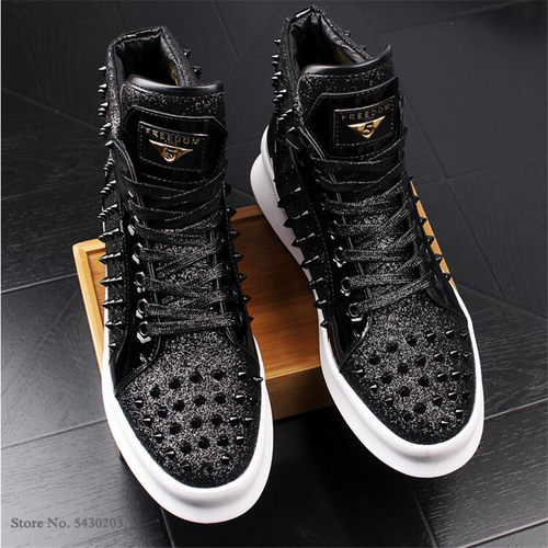 新品Luxury rivet Mensr shoes designer sneakers men punk hig