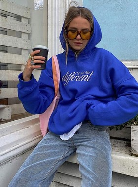 极速2021 NEW Winter Women Oversize HoodJie in Cobalt Korean