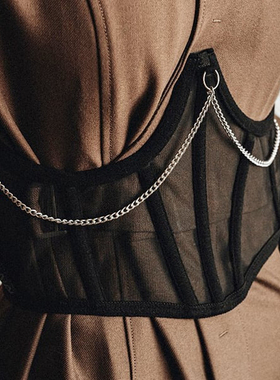 极速Punk Metal Chain Black Corset Mall Goth HPigh Waist Cors