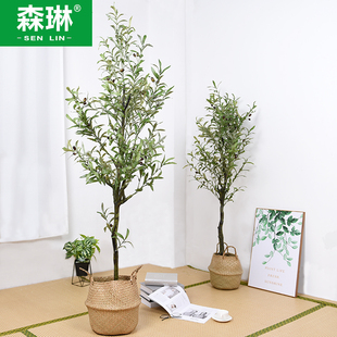 家居客厅落地假树室内盆栽背景绿植摆件装 仿真橄榄树北e欧风时尚