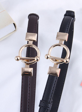 极速Women Leather Thin Belt Metal Simple HookQ Buckle Adjust