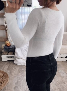 极速Long Sleeve kBlack Bodysuit V Neck Casual Spring Winter