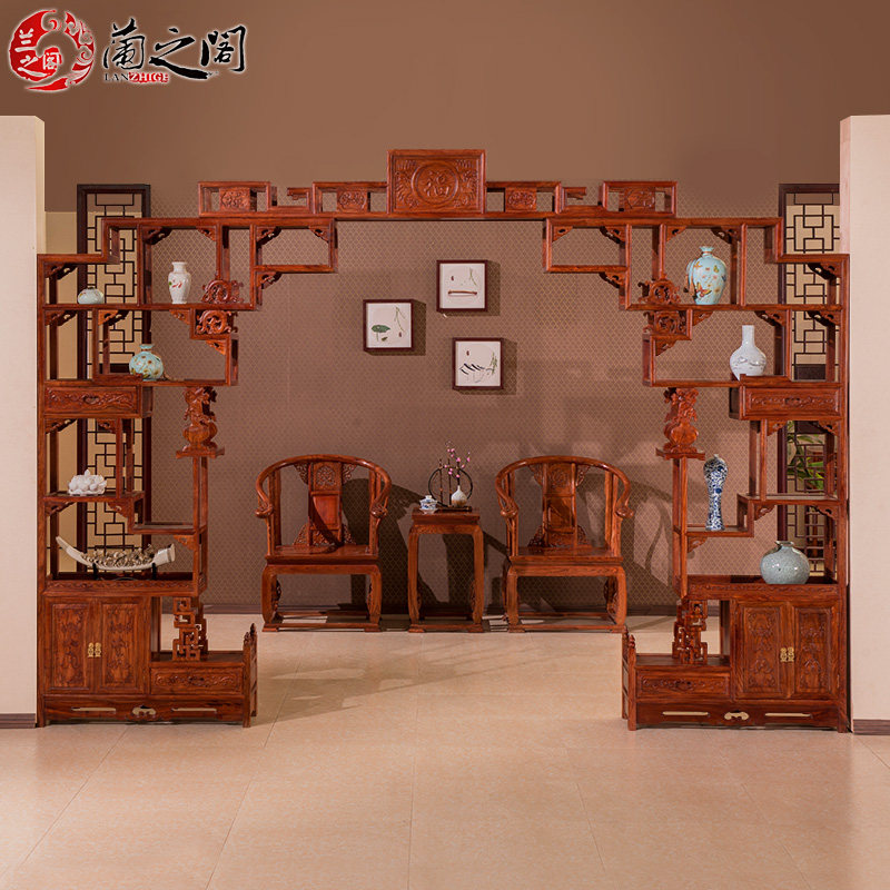 极速红木家具 实木月洞门博古架 仿古月亮门刺猬T紫檀多宝阁电视