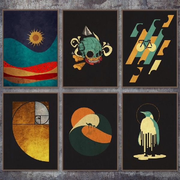 速发Abstract Geometric Animal Landscape Line Wall Art Canvas