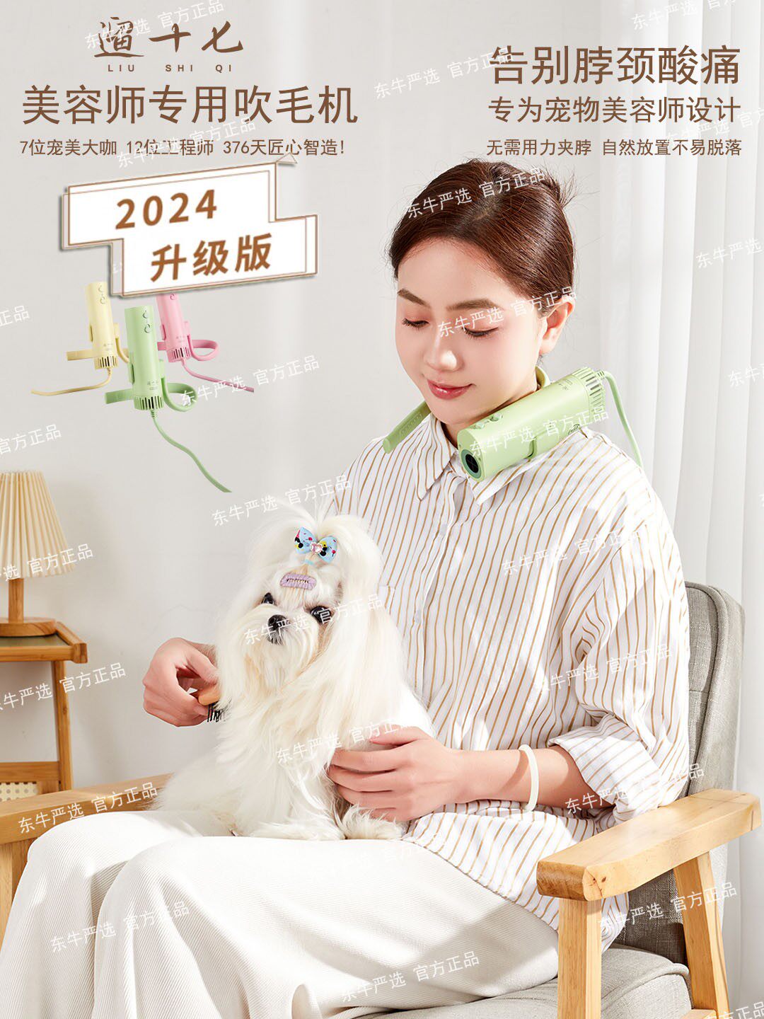 十七个专业的宠物美容吹风机，噪音降低，安静的高风挂颈狗和猫吹