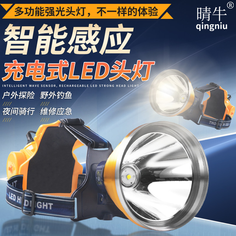 LED头灯强光充电超亮户外远射夜钓鱼感应工作电筒头戴式照明矿灯
