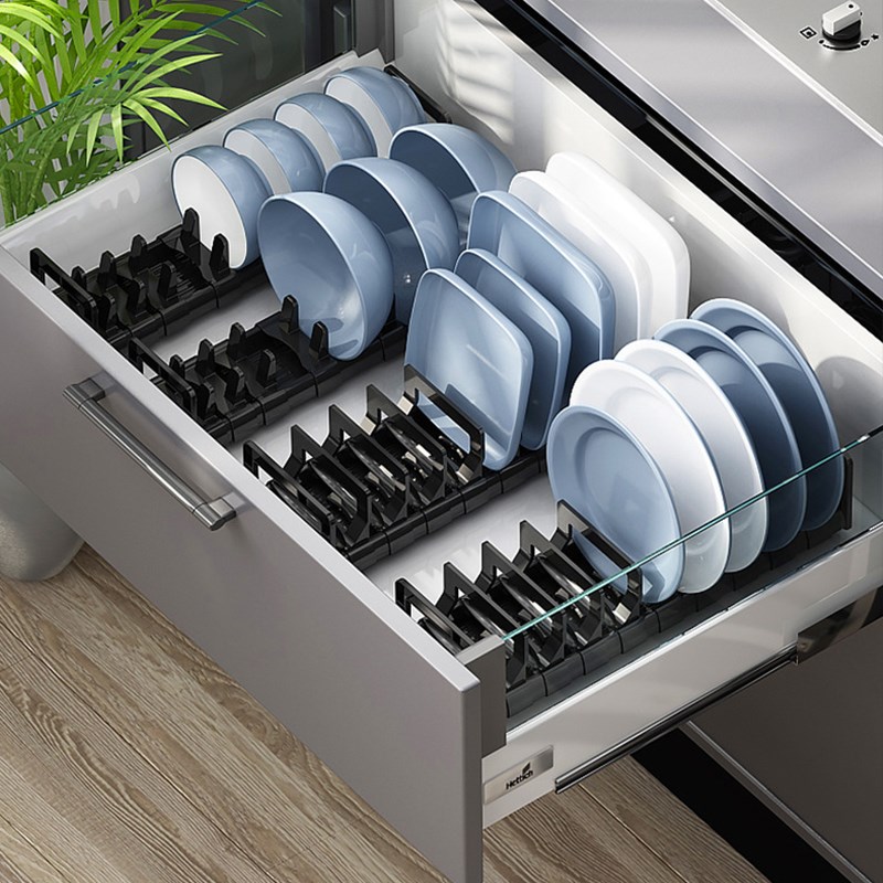 厨房橱柜内置碗碟架分隔铝合金抽C屉内碗盘立式整理架多功能收纳