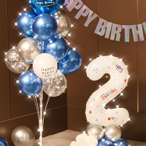 儿童宝宝男孩周岁生日女孩气球装饰场景布置数字套餐背景简单立柱
