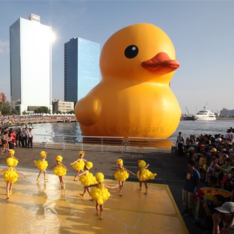 网红充气水上闭气大黄鸭大白鹅气模定制I大型景点户外漂浮卡通气