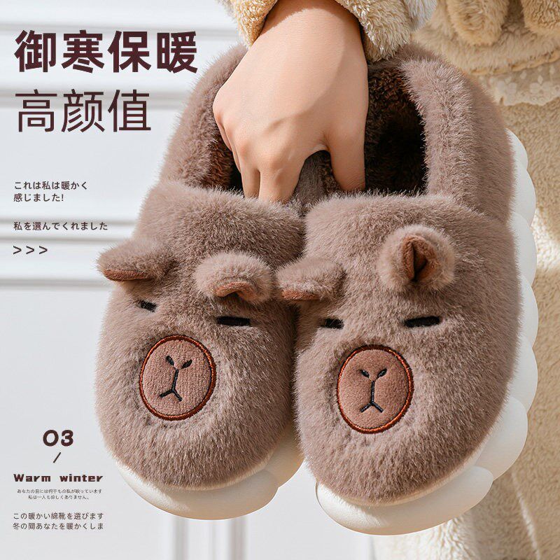 包根跟棉拖鞋2025新款居家室内毛毛鞋卡通可爱卡皮巴拉防滑棉鞋男