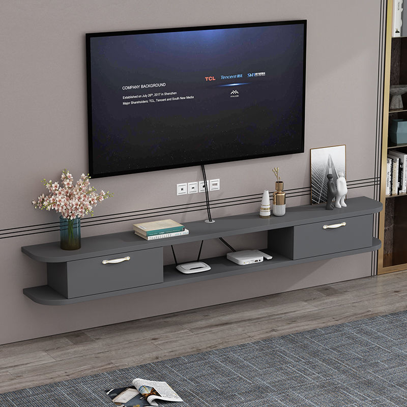 轻奢壁挂岩板纹电视柜极窄悬空小户型简约挂墙式路由X器置物架吊