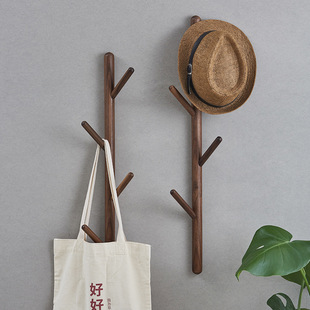 客厅墙上壁挂创意装饰实木衣帽架免打孔挂钩卧室玄关木质挂衣架勾