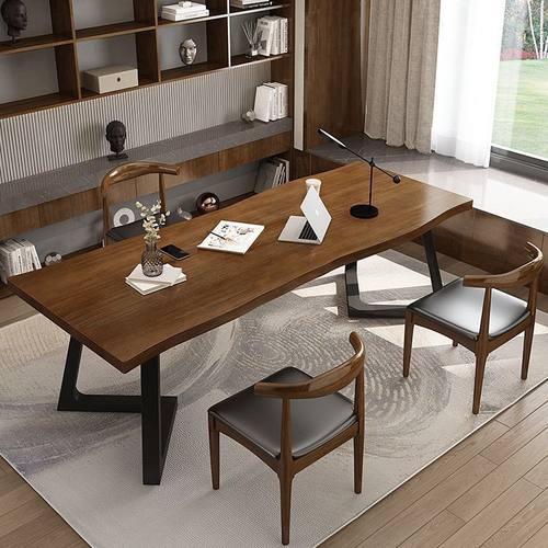 美式实木台式电脑桌简约长桌办公桌家用书桌现代双人大板工作台桌