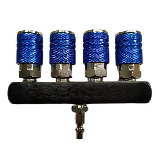 工厂直销1/4NPT红色蓝色铝座美式四通接头铝直排四通