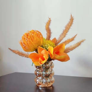 M246橙色花束仿真花休息室洽谈桌餐桌台商务售楼处样板间摆拍