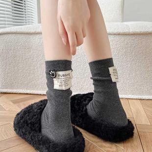 秋冬款 布标灰色小腿袜女加厚堆堆袜黑色短袜子白色中筒袜子咖啡色