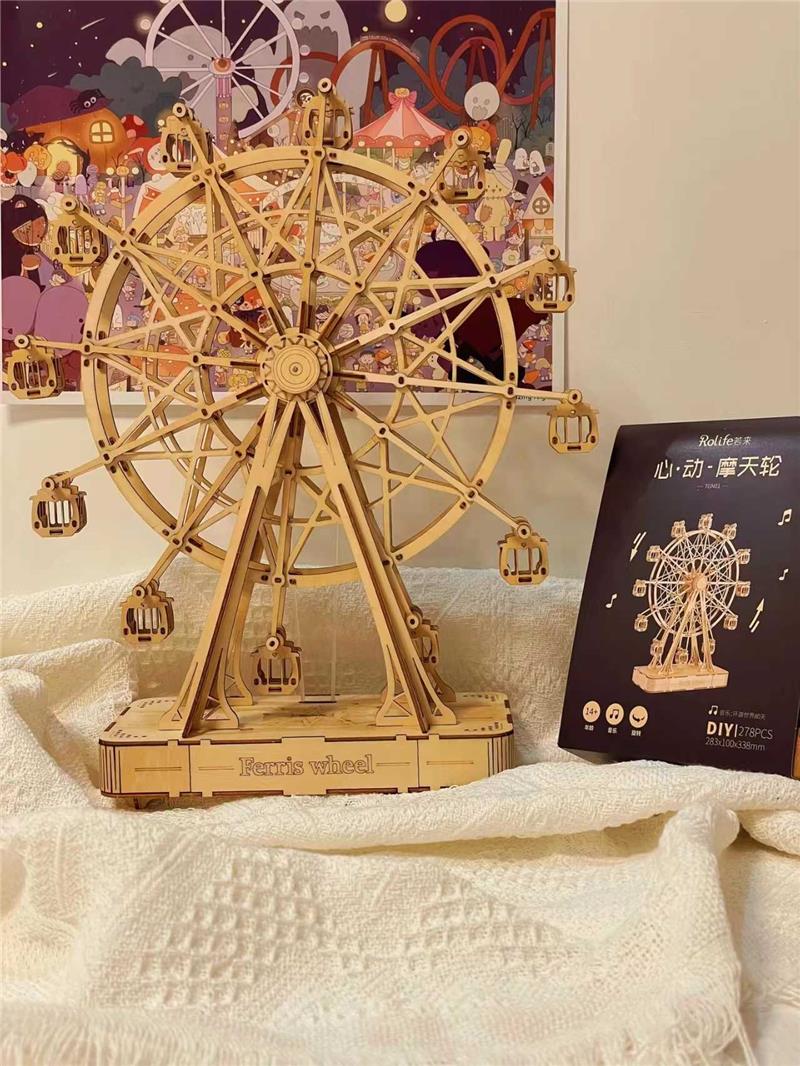 若客若态手工木质八音盒旋转木马diy机械音乐盒摩天轮生日礼物女