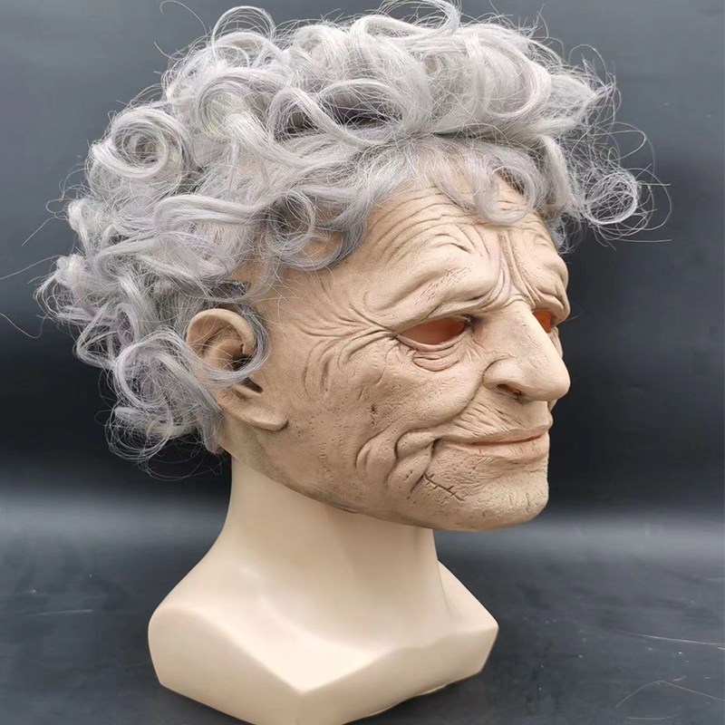 万圣节老人面具老太太假发人物A装扮道具老太婆奶奶头套派对面罩