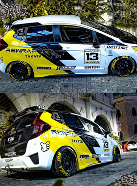 新老飞度GK5赛车车贴改装FIT车身装饰拉花来福酱LIFE汽车运动贴纸