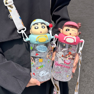 儿童水杯男女生2025高颜值Tritan学生上学专用吸管杯 蜡笔小新夏季