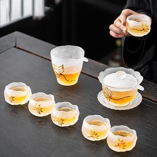 琉璃茶具套装 2024新款 家用高档手绘磨砂盖碗办公室功夫茶杯分茶器